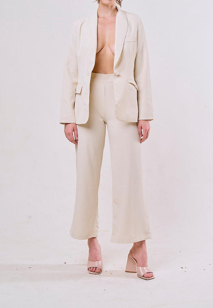 Angus Beige Notched Collar Single Button Blazer and Pants Set