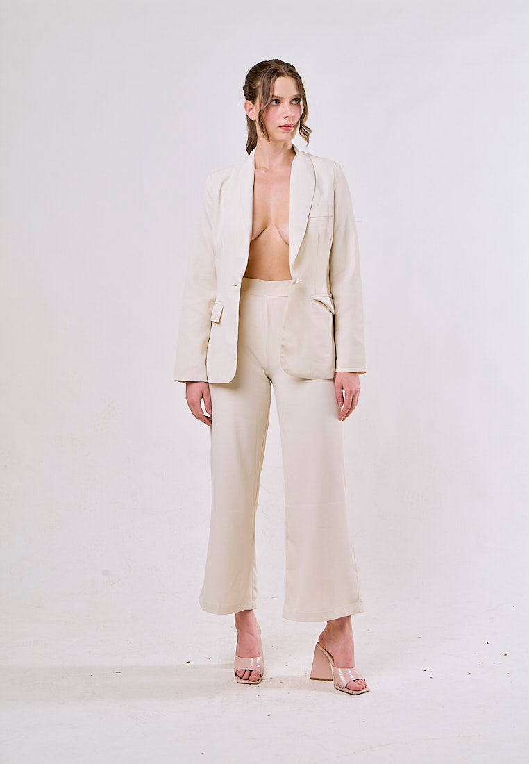 Angus Beige Notched Collar Single Button Blazer and Pants Set