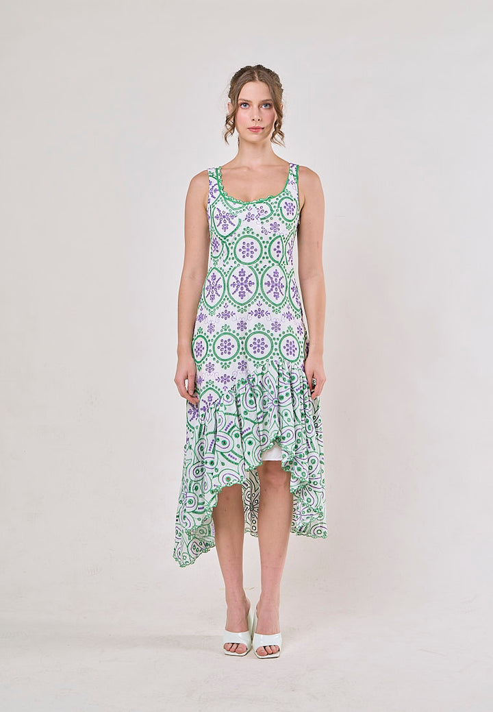 Ainhoa Green Eyelet Floral Embroided Maxi Dress