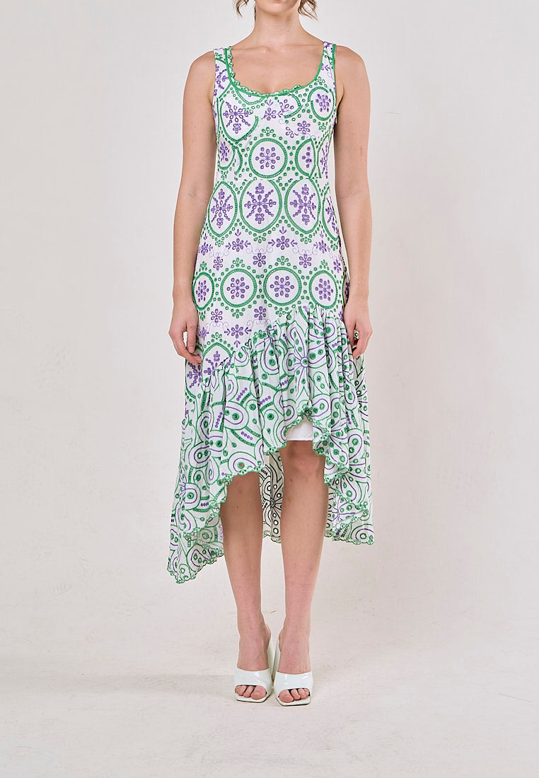 Ainhoa Green Eyelet Floral Embroided Maxi Dress