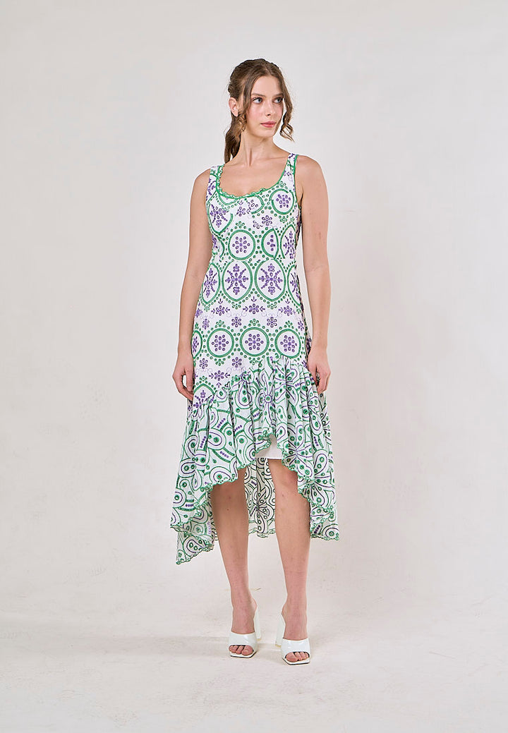 Ainhoa Green Eyelet Floral Embroided Maxi Dress