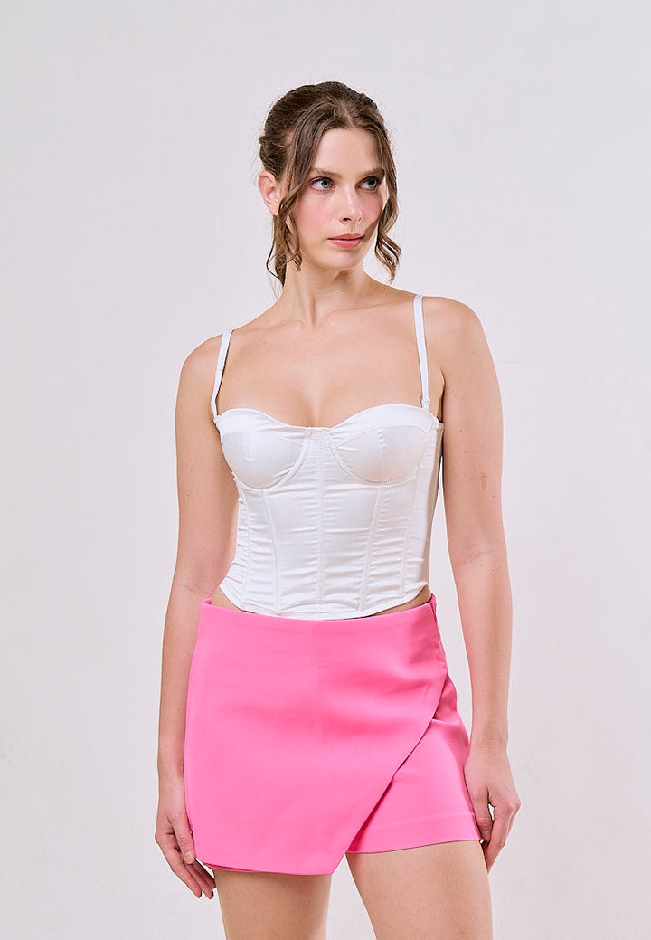 Flynn Pink Front Overlap Side Zipper Casual Mini Skorts
