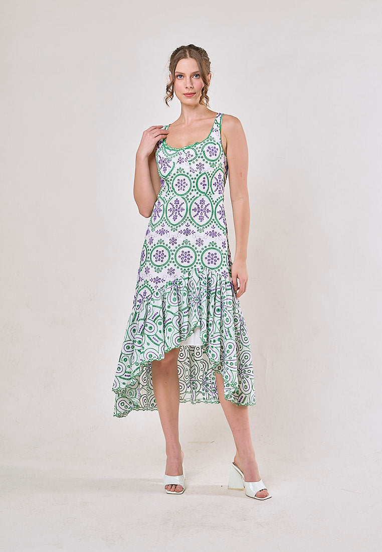Ainhoa Green Eyelet Floral Embroided Maxi Dress