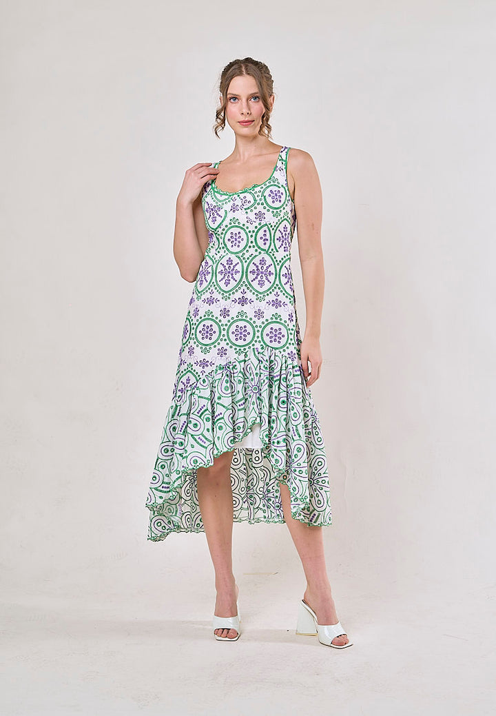 Ainhoa Green Eyelet Floral Embroided Maxi Dress