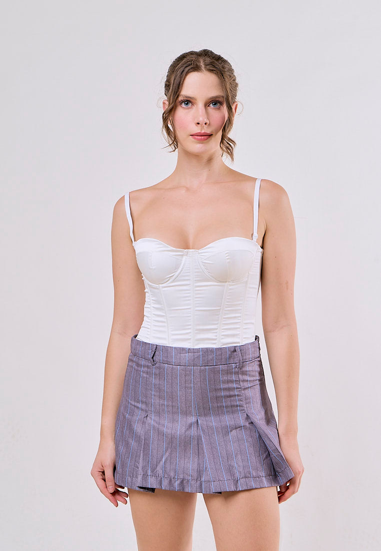 Chaim Gray Zipper Fly Striped Short Mini Pleated Skirt