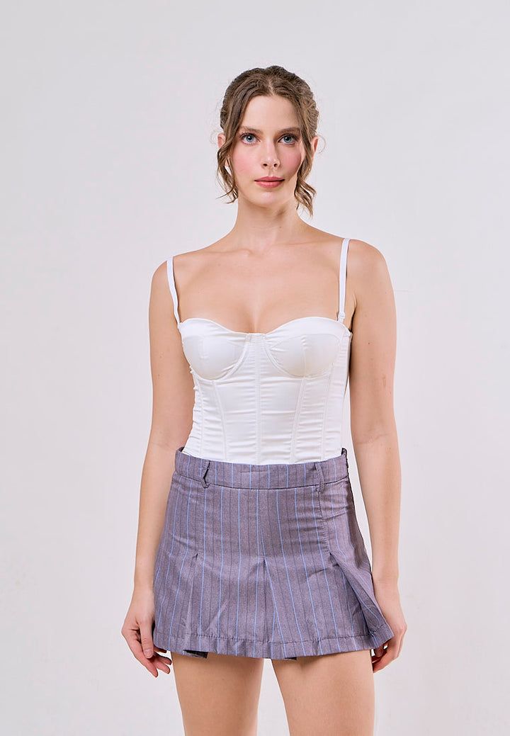 Chaim Gray Zipper Fly Striped Short Mini Pleated Skirt