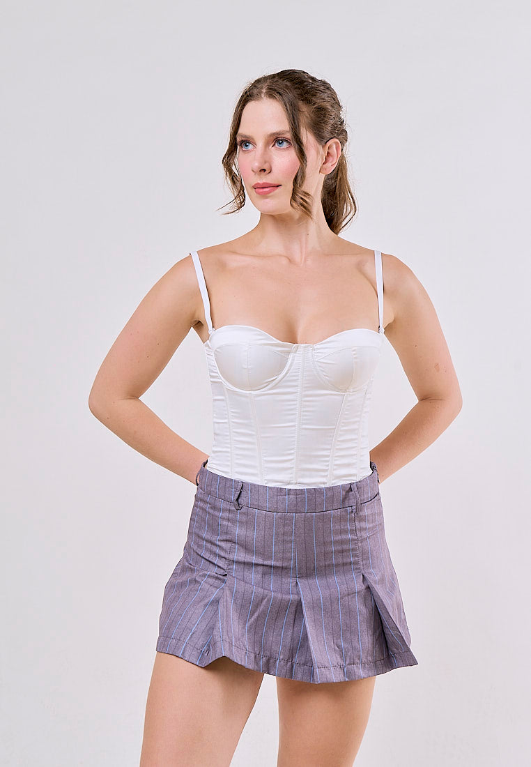 Chaim Gray Zipper Fly Striped Short Mini Pleated Skirt