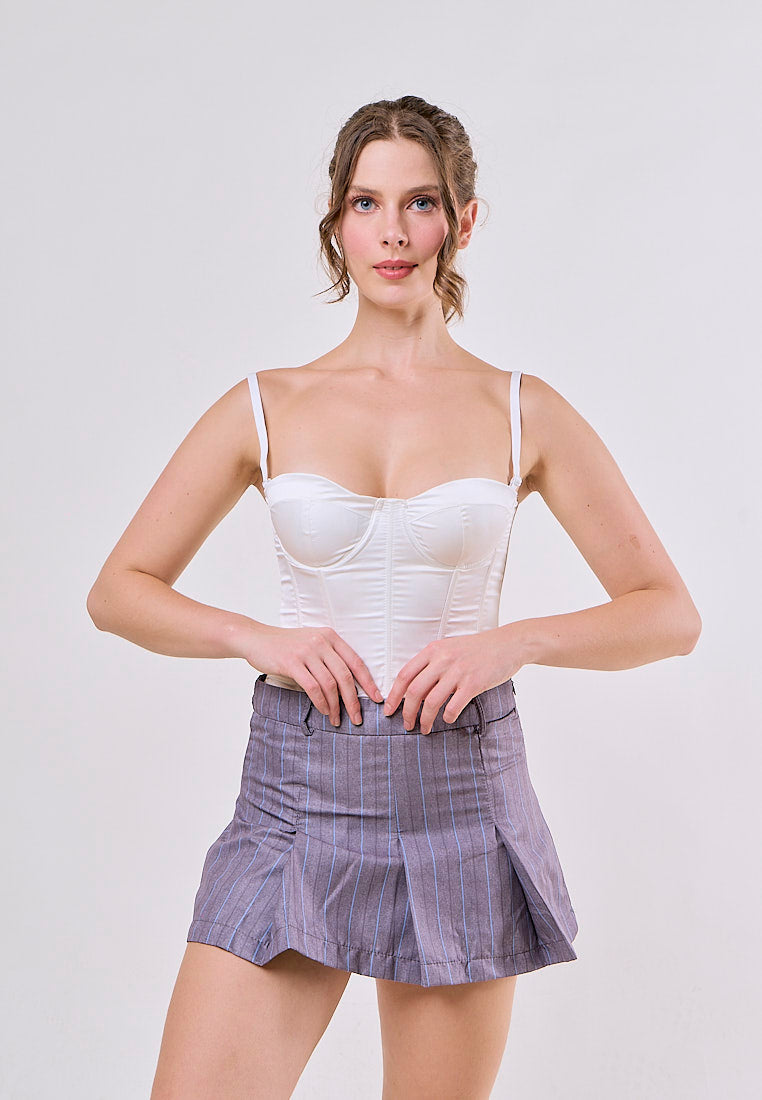 Chaim Gray Zipper Fly Striped Short Mini Pleated Skirt