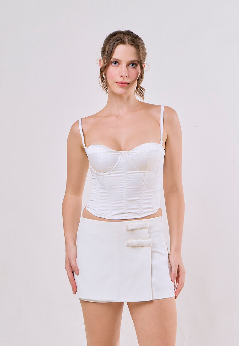 Lexi White Ties Bow Shorts Skirts Vintage Mid-rise Side Zipper  Skort
