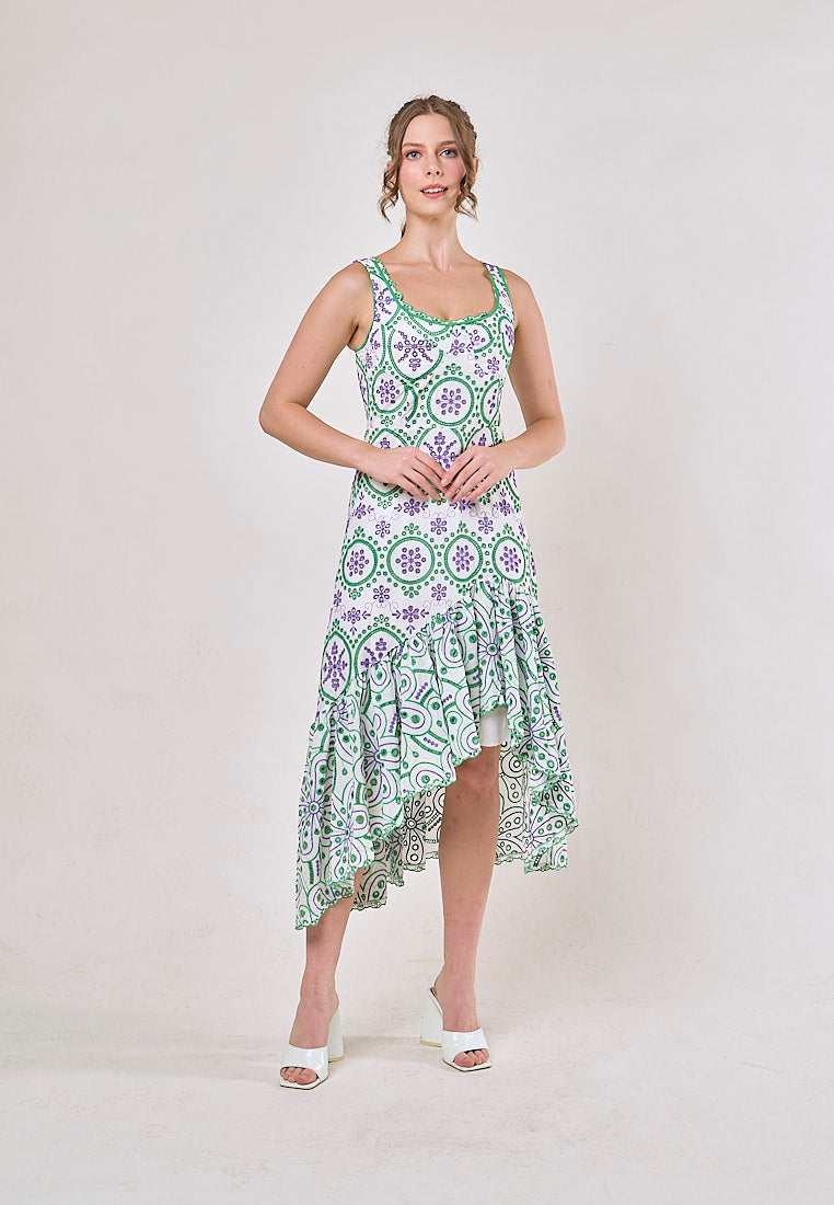 Ainhoa Green Eyelet Floral Embroided Maxi Dress