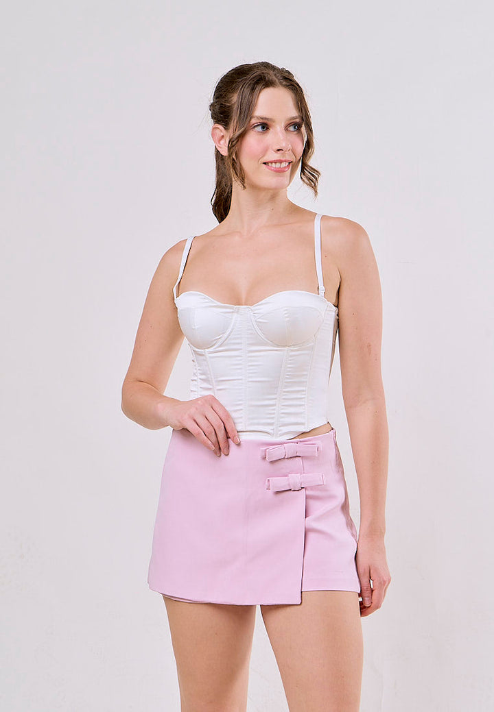 Lexi Pink Ties Bow Shorts Skirts Vintage Mid-rise Side Zipper  Skort