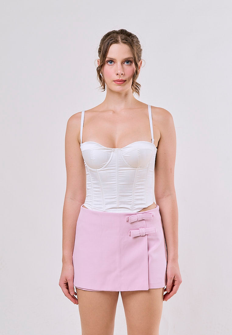 Lexi Pink Ties Bow Shorts Skirts Vintage Mid-rise Side Zipper  Skort