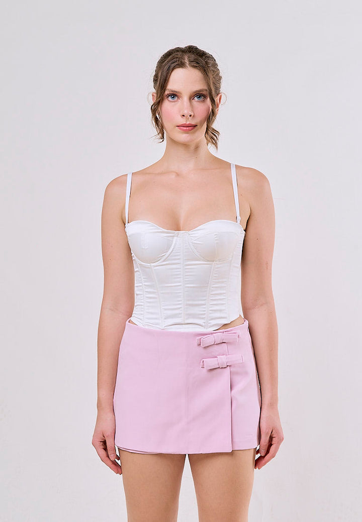Lexi Pink Ties Bow Shorts Skirts Vintage Mid-rise Side Zipper  Skort