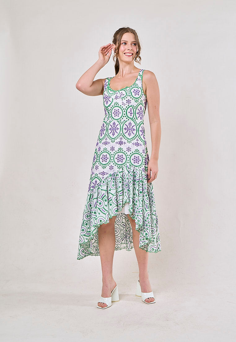 Ainhoa Green Eyelet Floral Embroided Maxi Dress