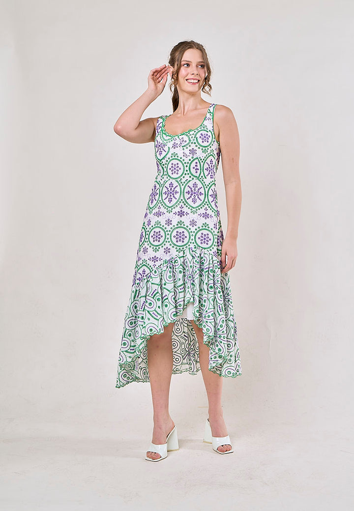 Ainhoa Green Eyelet Floral Embroided Maxi Dress