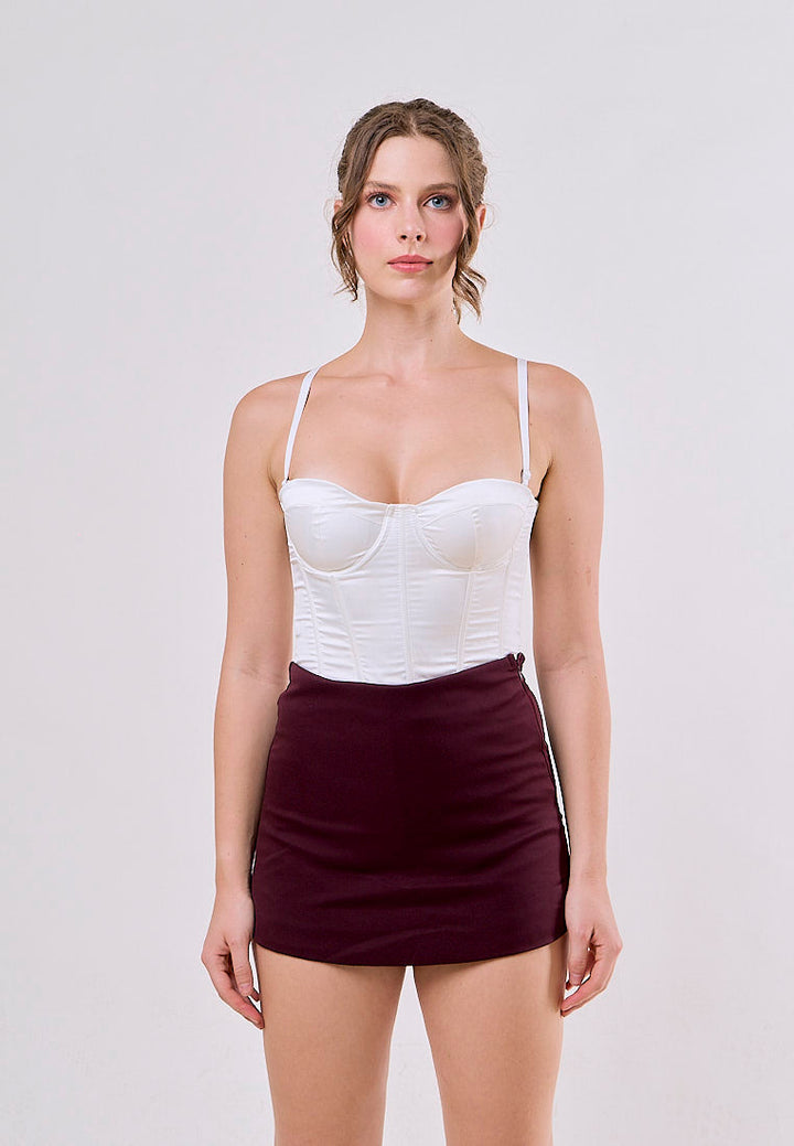 Harlan Burgundy Front Overlap Side Zipper and Back Pocket Casual Mini Skorts