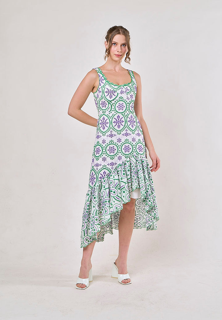 Ainhoa Green Eyelet Floral Embroided Maxi Dress