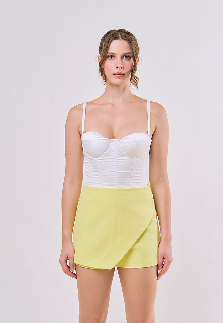 Flynn Light Green Front Overlap Side Zipper Casual Mini Skorts