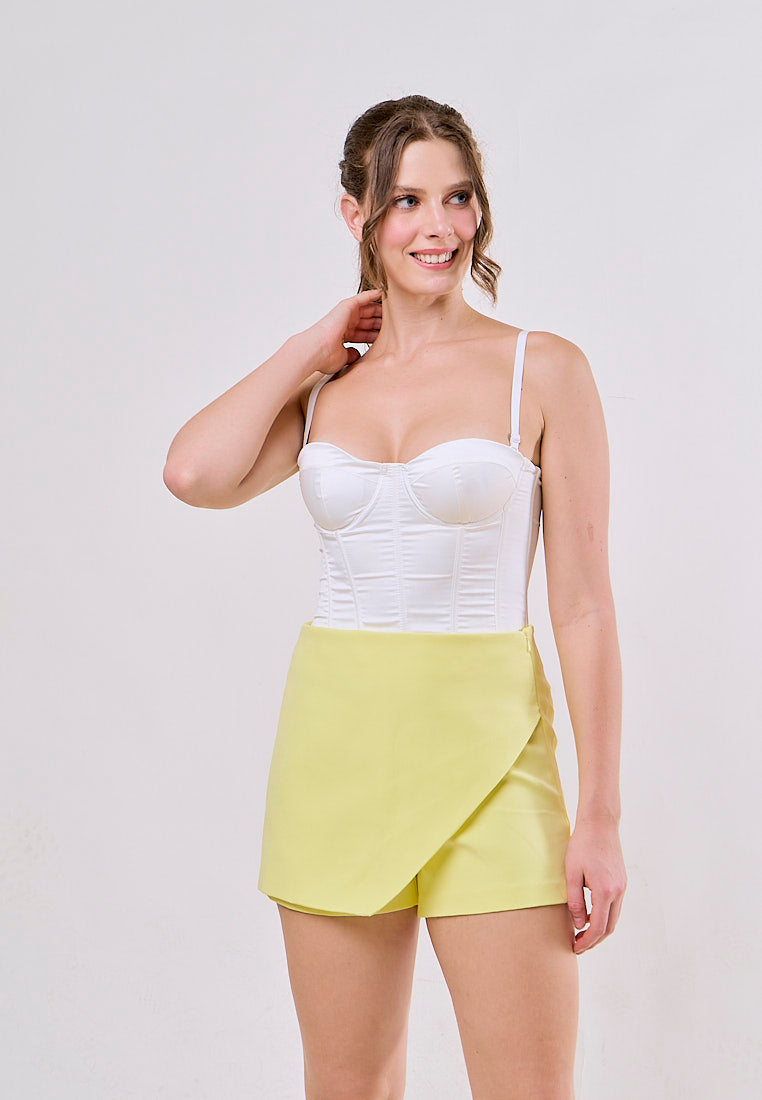 Flynn Light Green Front Overlap Side Zipper Casual Mini Skorts