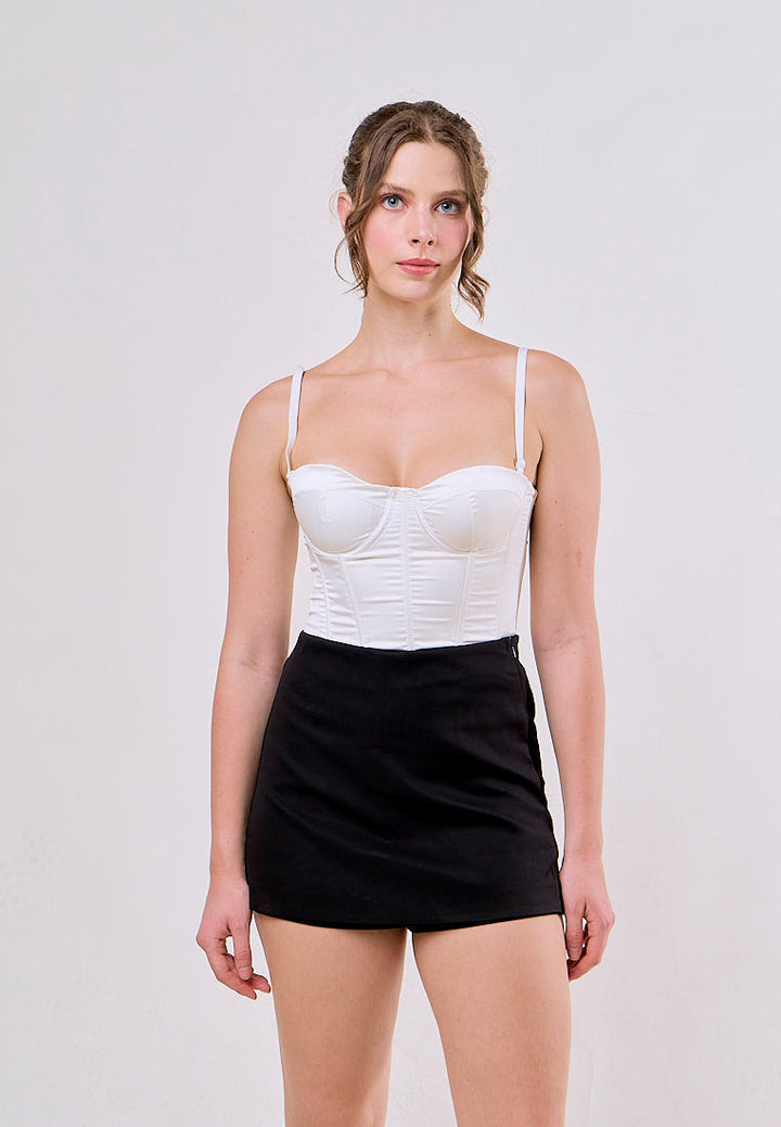 Harlan Black Front Overlap Side Zipper and Back Pocket Casual Mini Skorts