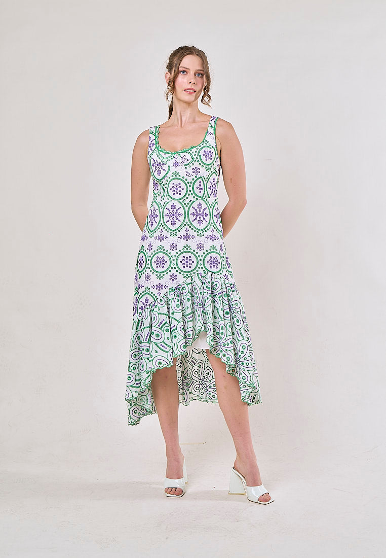 Ainhoa Green Eyelet Floral Embroided Maxi Dress