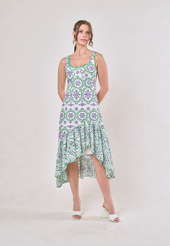 Ainhoa Green Eyelet Floral Embroided Maxi Dress