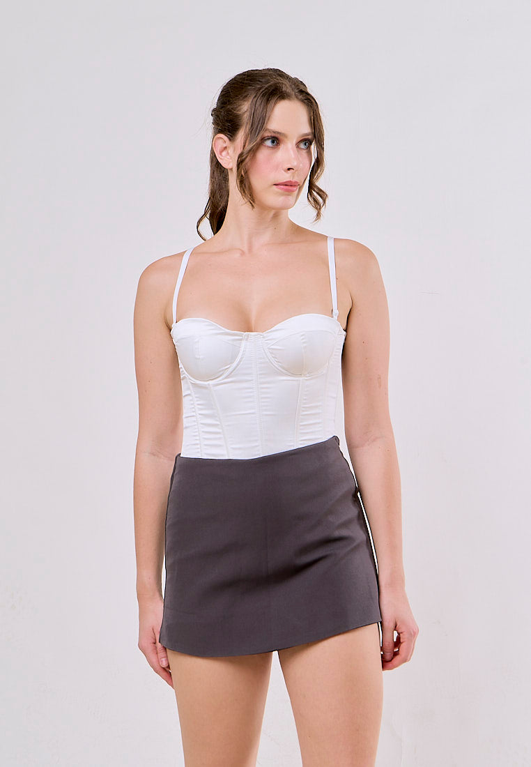 Bodie Gray Overlap Side Zipper Casual Mini Skort