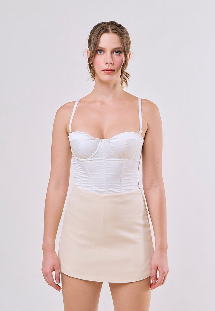 Bodie Beige Overlap Side Zipper Casual Mini Skort