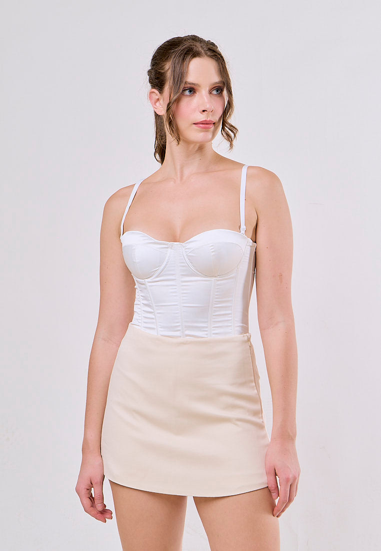 Bodie Beige Overlap Side Zipper Casual Mini Skort
