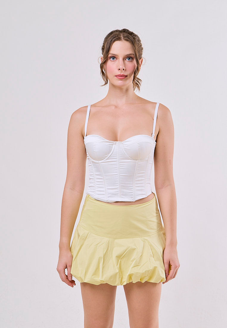 Karter Yellow Zipper Fly Pleated Casual Mini Skirt