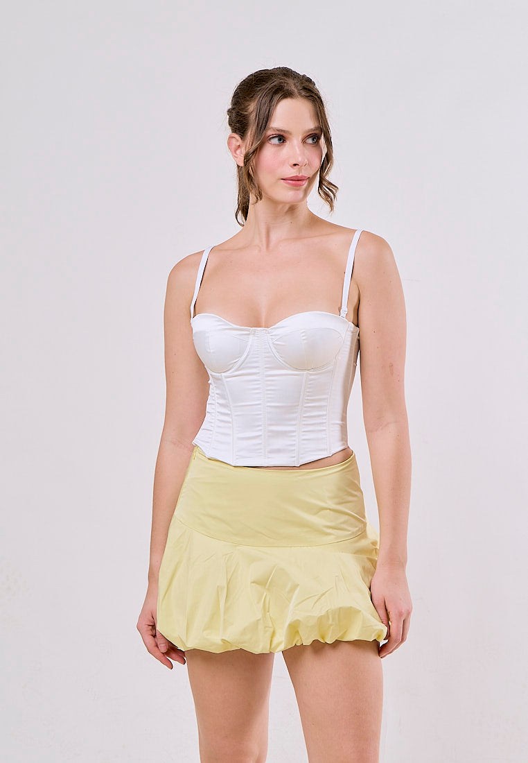 Karter Yellow Zipper Fly Pleated Casual Mini Skirt