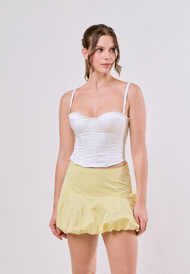 Karter Yellow Zipper Fly Pleated Casual Mini Skirt