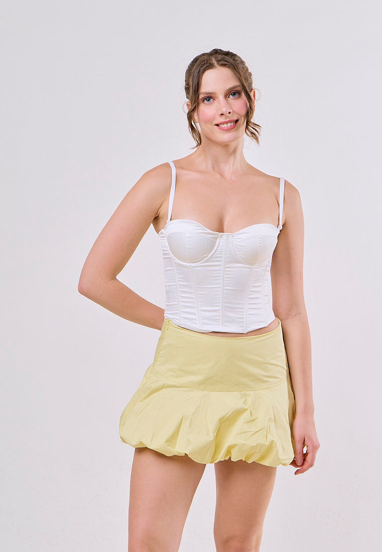 Karter Yellow Zipper Fly Pleated Casual Mini Skirt