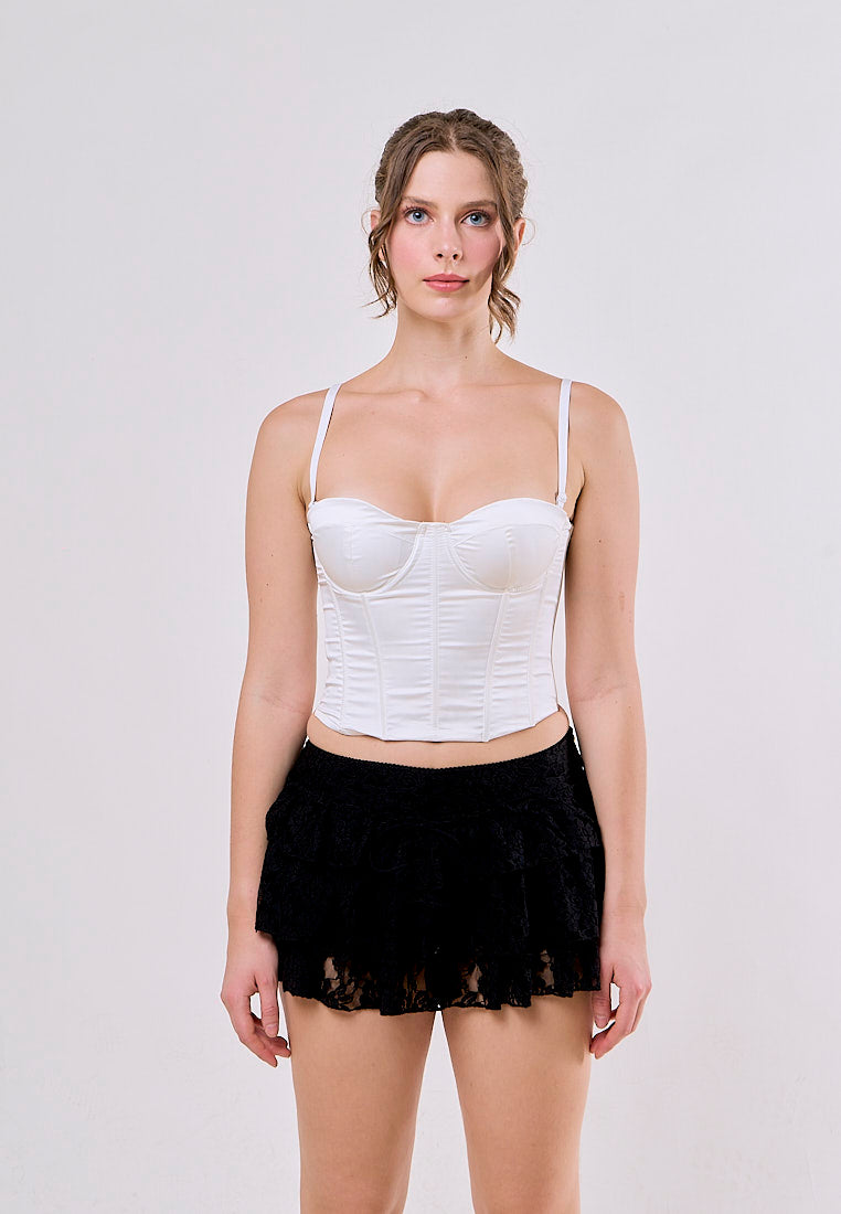 Rhett Black Front Lace Up Floral Lace Mini Skirt