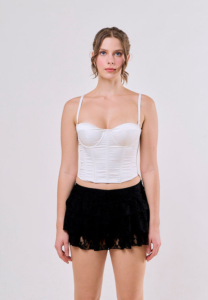 Rhett Black Front Lace Up Floral Lace Mini Skirt