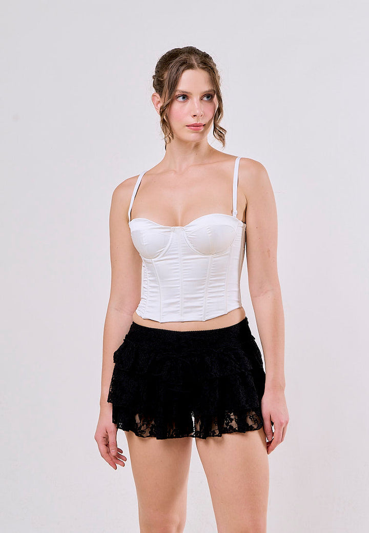 Rhett Black Front Lace Up Floral Lace Mini Skirt