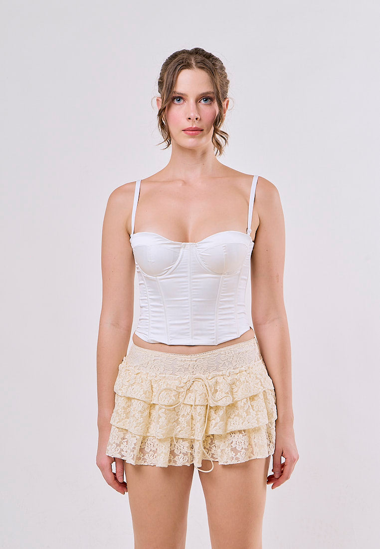 Rhett Yellow Front Lace Up Floral Lace Mini Skirt