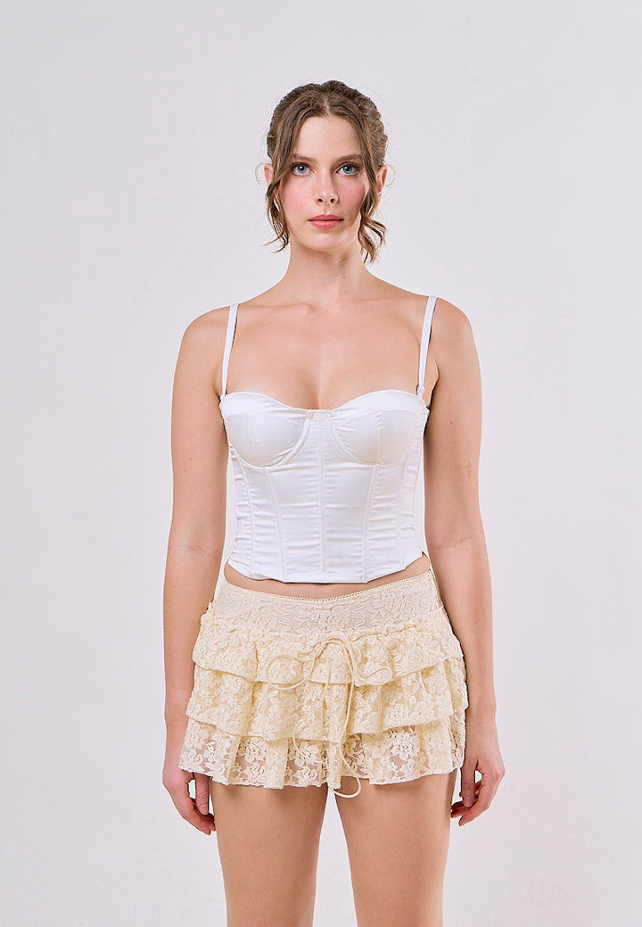 Rhett Yellow Front Lace Up Floral Lace Mini Skirt