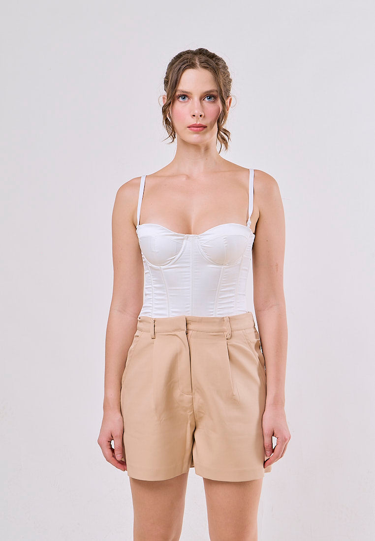 Jazlyn Khaki Zipper Fly  Side Pockets and Belt Hoops Short