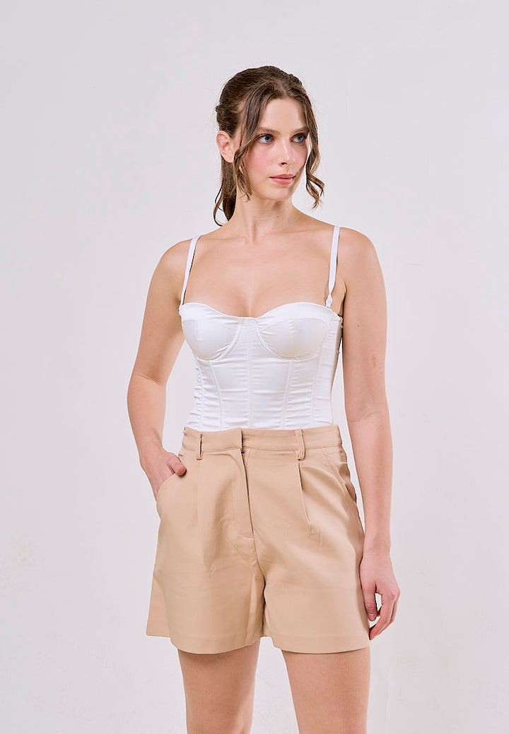 Jazlyn Khaki Zipper Fly  Side Pockets and Belt Hoops Short