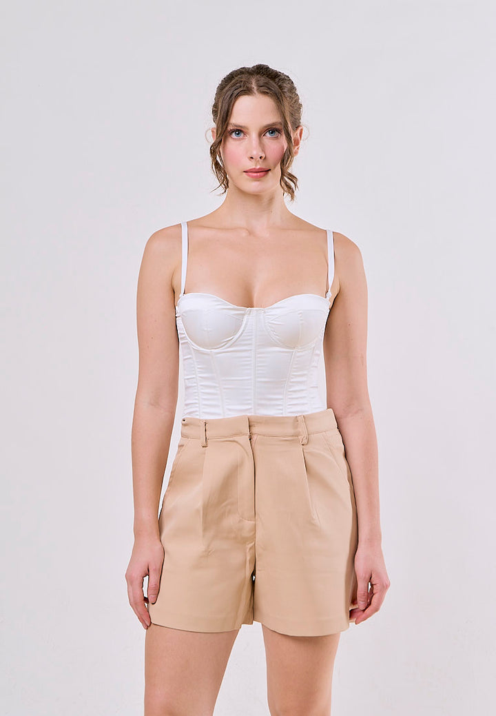 Jazlyn Khaki Zipper Fly  Side Pockets and Belt Hoops Short