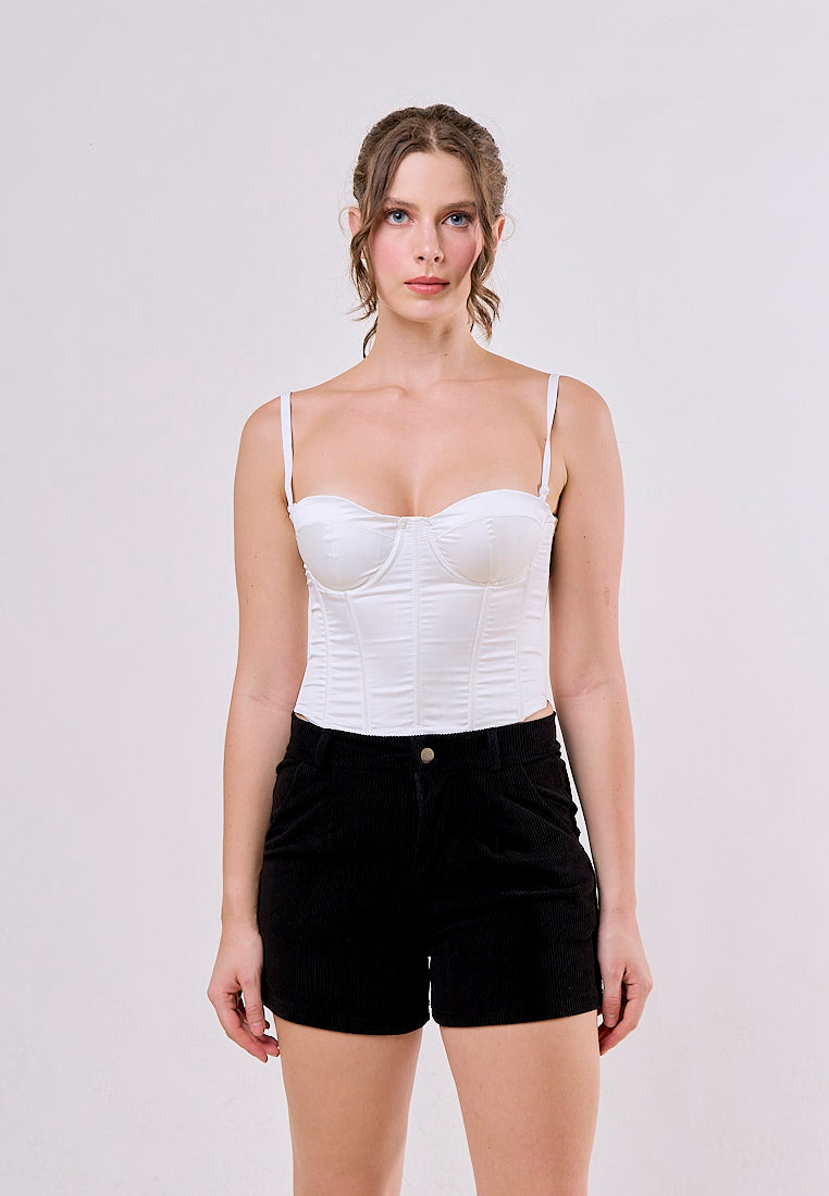Erina Black Corduroy High Waist A-line Shorts