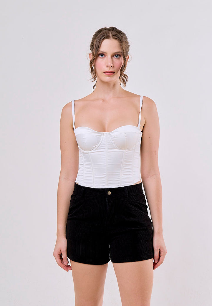 Erina Black Corduroy High Waist A-line Shorts