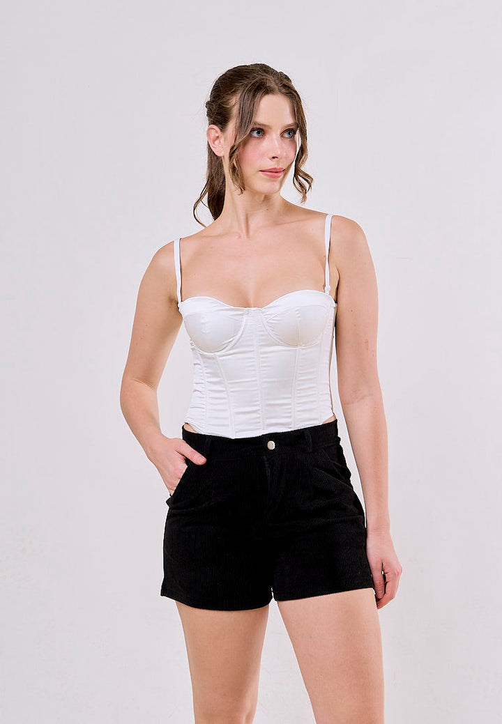 Erina Black Corduroy High Waist A-line Shorts