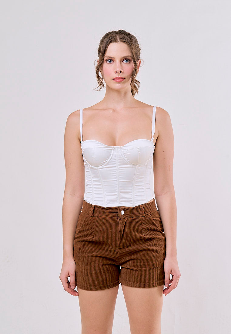 Erina  Brown Corduroy High Waist A-line Shorts