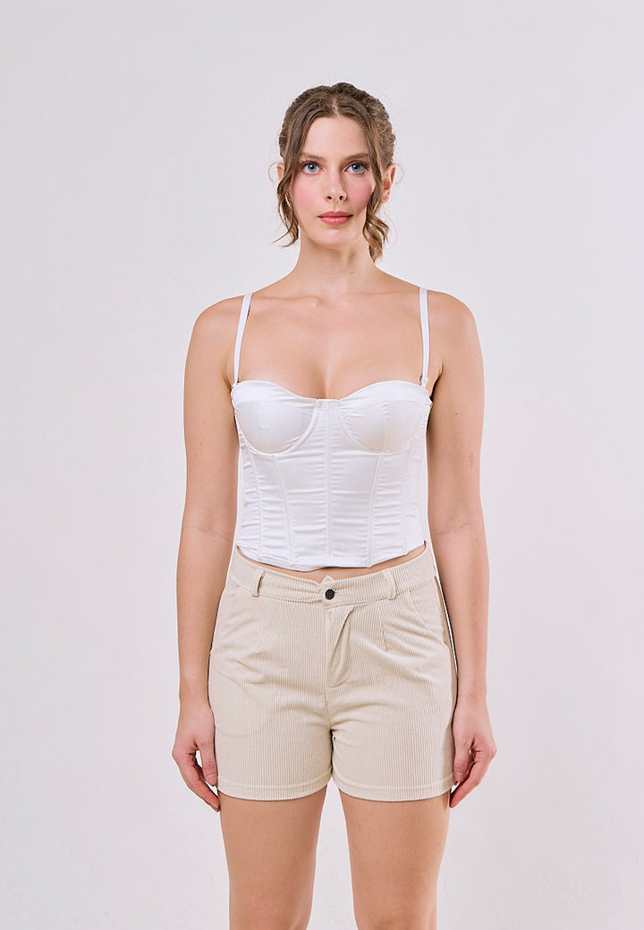Erina  Cream Corduroy High Waist A-line Shorts
