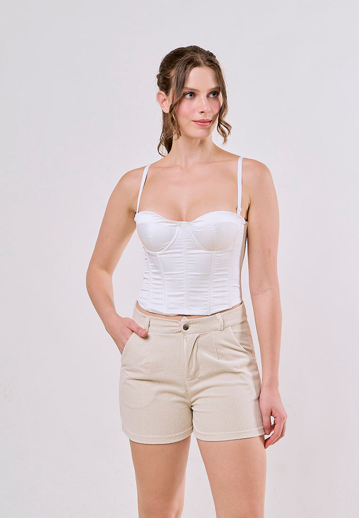 Erina  Cream Corduroy High Waist A-line Shorts