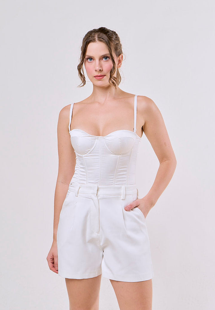 Jazlyn White Zipper Fly  Side Pockets and Belt Hoops Short
