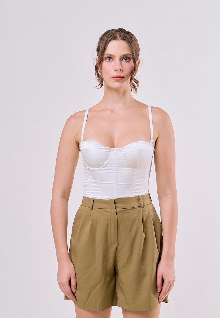 Annalise Green High Waist Slim Loose Wide Leg Pleated  With Belt Short
