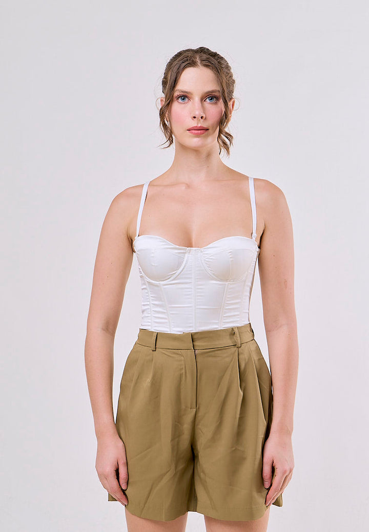 Annalise Green High Waist Slim Loose Wide Leg Pleated  With Belt Short